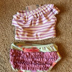 NWT Ruffle butts, baby swim 3-6m, pink stripes, ice cream 2 piece suit.